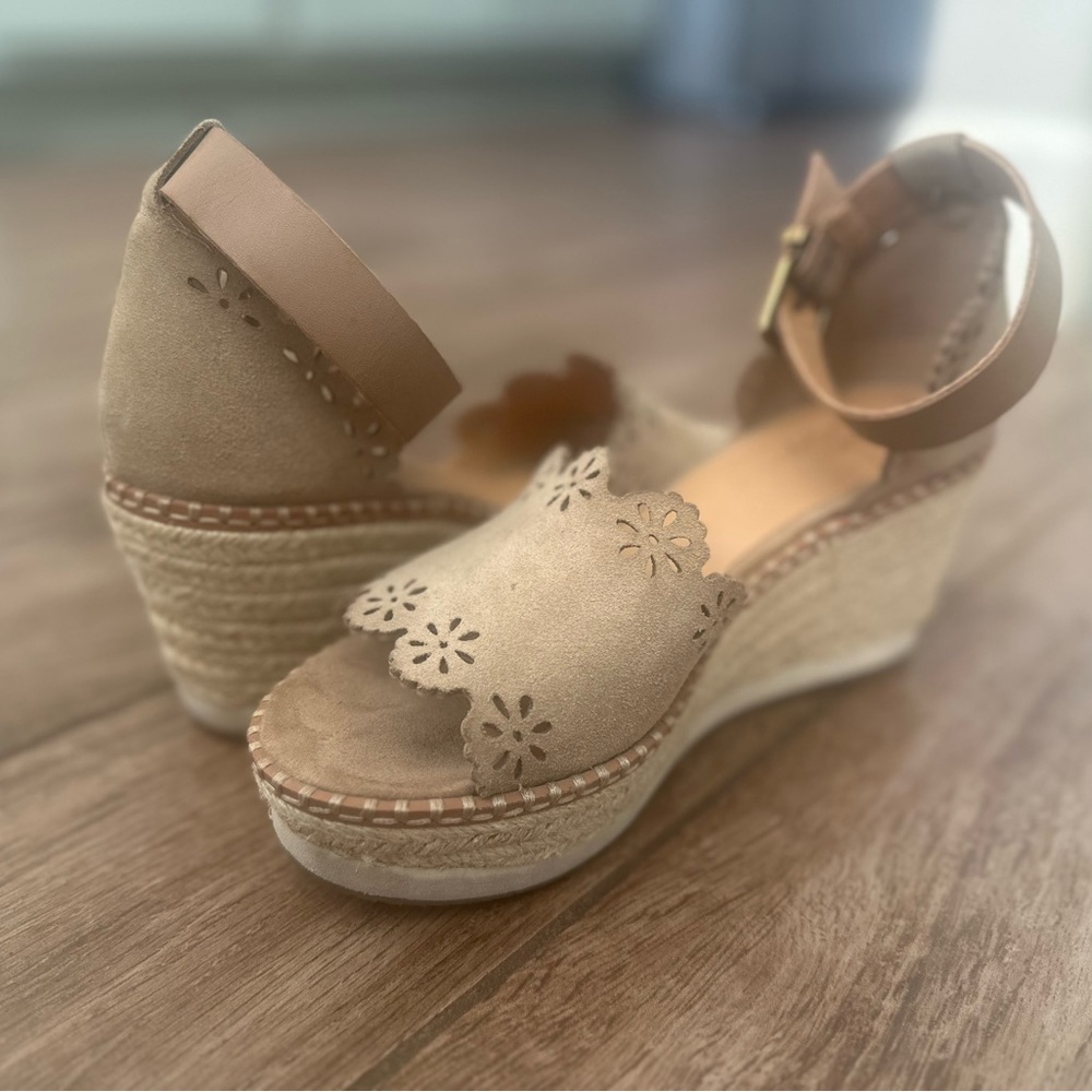 Crown Vintage Tan Floral Wedges